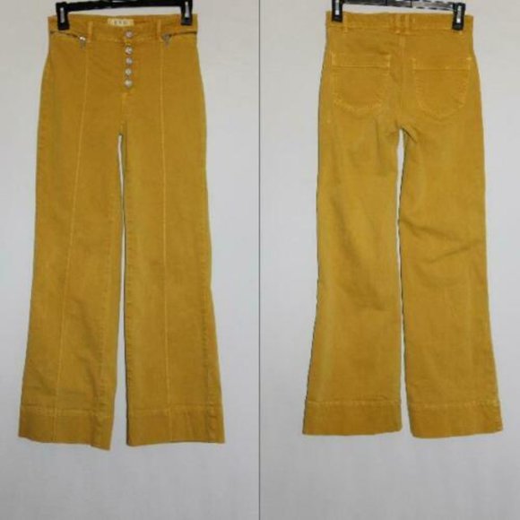 We The Free People Run With Me Pintuck Flare Jeans Mustard Yellow Size 26 HW9946 - Picture 11 of 12